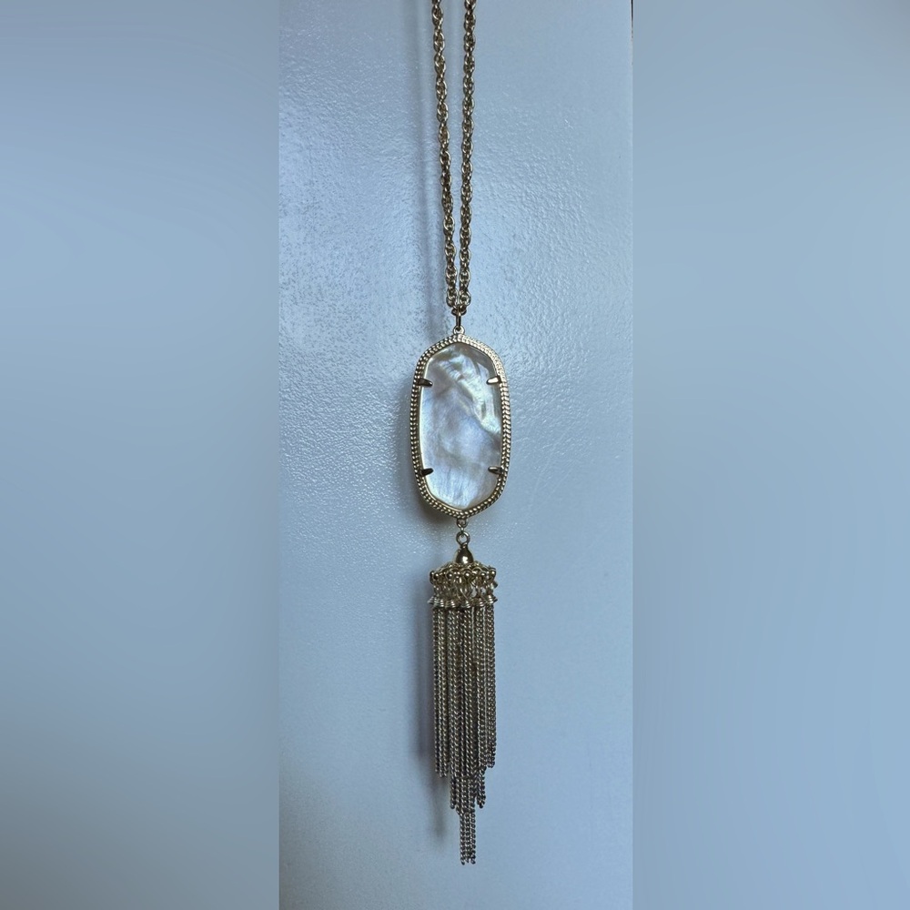 Kendra Scott Rayne Mother of Pearl Tassel Necklace with signature bag